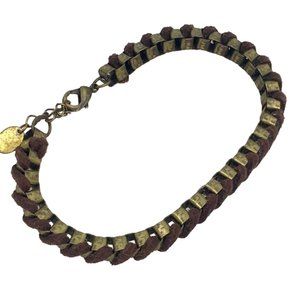 Icing Brown Leather & Gold Tone Chain Bracelet